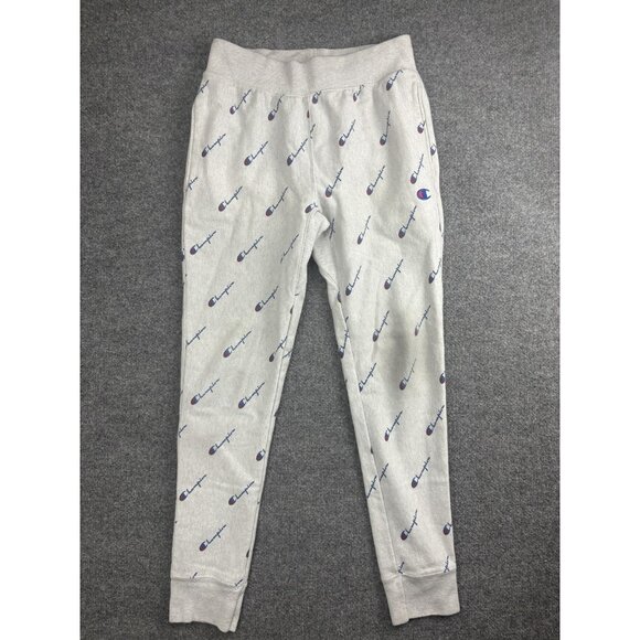 Champion Sweatpants Mens Medium Gray Reverse Weave All Over Logo Joggers Fleece - Picture 1 of 7